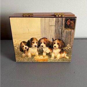 Vintage Wooden Box with beagle puppies from The Ozarks